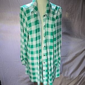 Kim Rogers Green and White Checkered Blouse